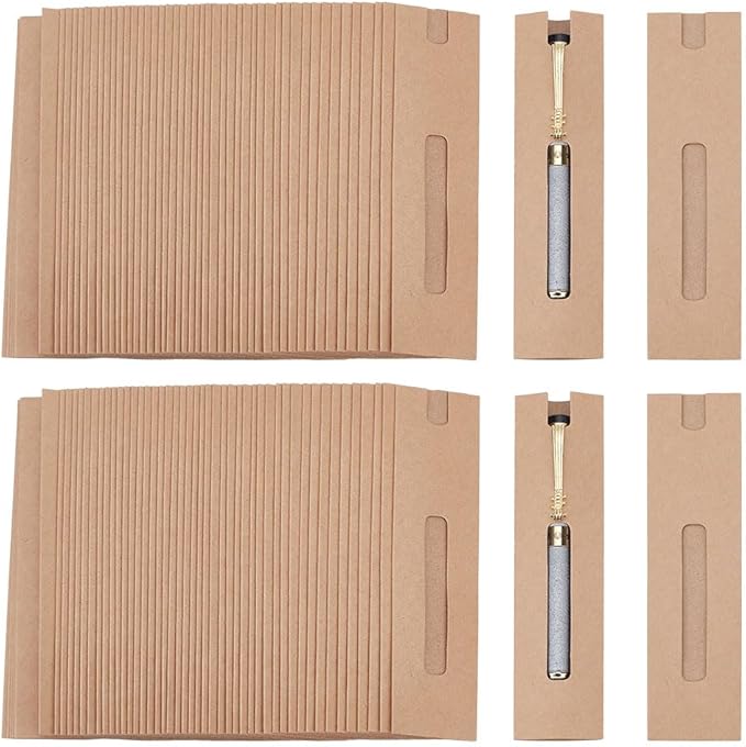 NBEADS 120 Pcs Kraft Pen Gift Boxes, Burlywood Slip-in Pen Packaging Box with Clear Window for Pencil Ballpoint Fountain P...