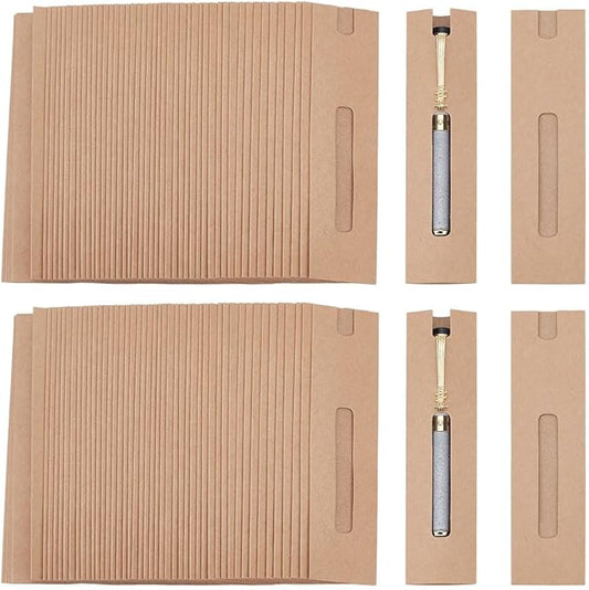 NBEADS 120 Pcs Kraft Pen Gift Boxes, Burlywood Slip-in Pen Packaging Box with Clear Window for Pencil Ballpoint Fountain P...