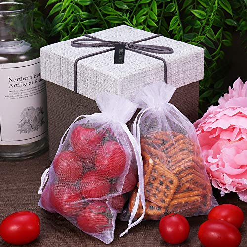 WenTao 100PCS 4x6 (10x15cm) White Sheer Organza Bags for Wedding Favor With Drawstring, Premium Jewelry Pouches Party for ...