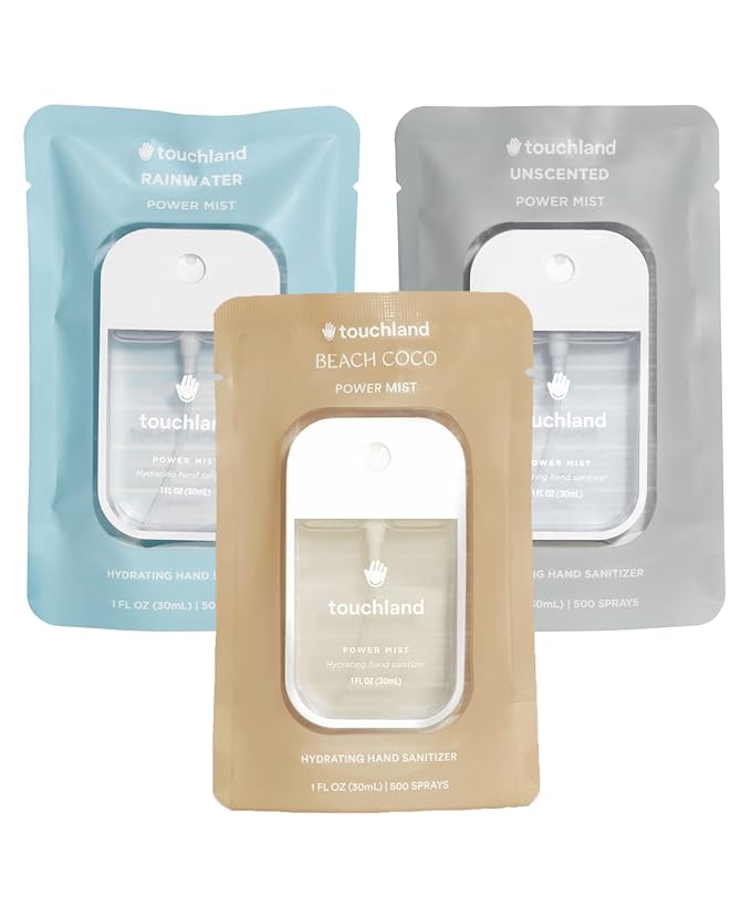 Touchland Hydrating Hand Sanitizer Spray – Dye Free Trio Set (Rainwater, Unscented, Beach Coco) – 3 x 1 FL OZ Mini Travel ...
