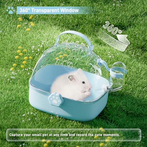 BUCATSTATE Small Animal Carrier Cage with Water Bottle, Portable Hamster Travel Carrier Carry Case 7.24" L*6.69 W *6.42" H...