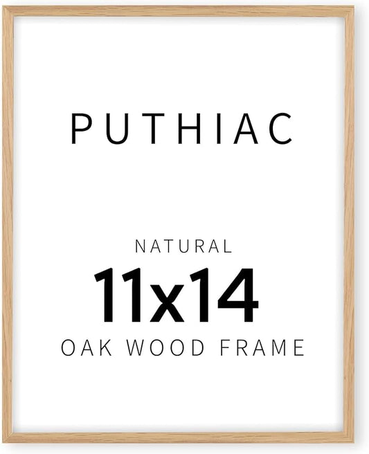 puthiac 11x14 Solid Oak Wood Picture Frame, Fits 8x10 with Mat or 11x14 Without Mat, Wall Display Only, Vertical or Horizo...