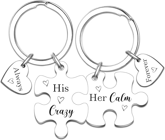 His And Hers Gifts Matching Keychains for Couples Husband Wife Engagement Gifts for Couples Long Distance Relationship Gif...
