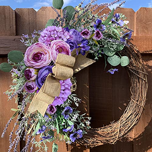 Felice Arts 12" Purple Hydrangea Silk Flowers Bouquet, Peonies Artificial Flowers for Wedding Bridal Bouquets Home Table C...