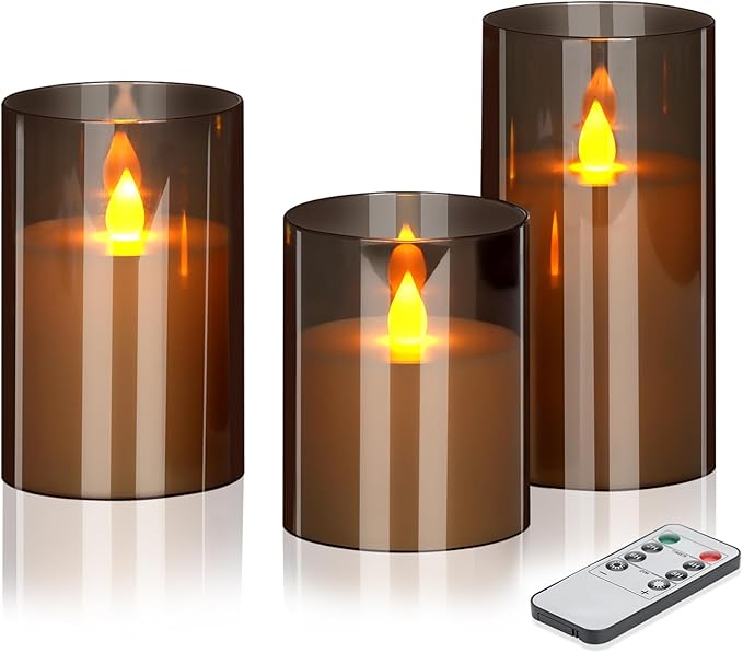 wemarry Flameless Candles 4" 5" 6" Acrylic Glass Pillars 3" Diameter Battery Operated Flickering Candles Include 8-Key Rem...