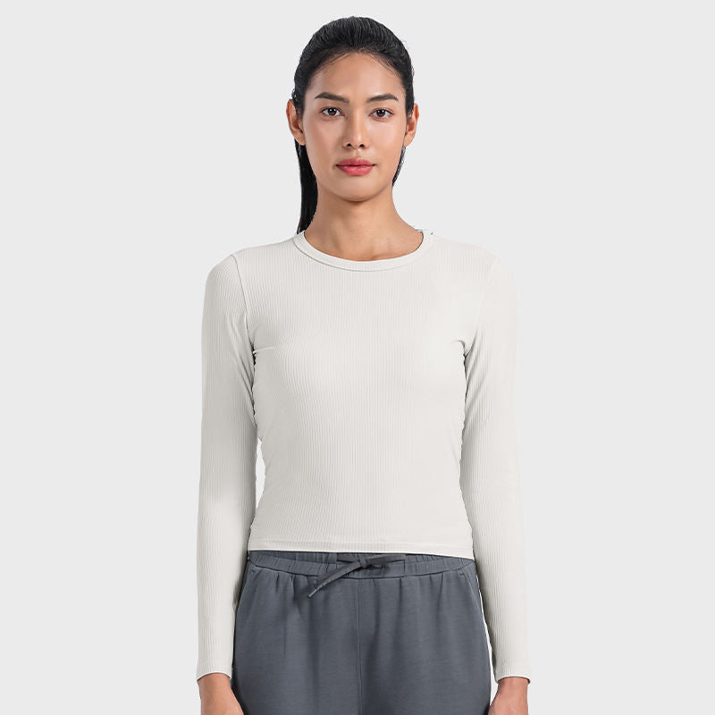 Sports Long Sleeve Vertical Bar Thread Round Neck Yoga Clothes