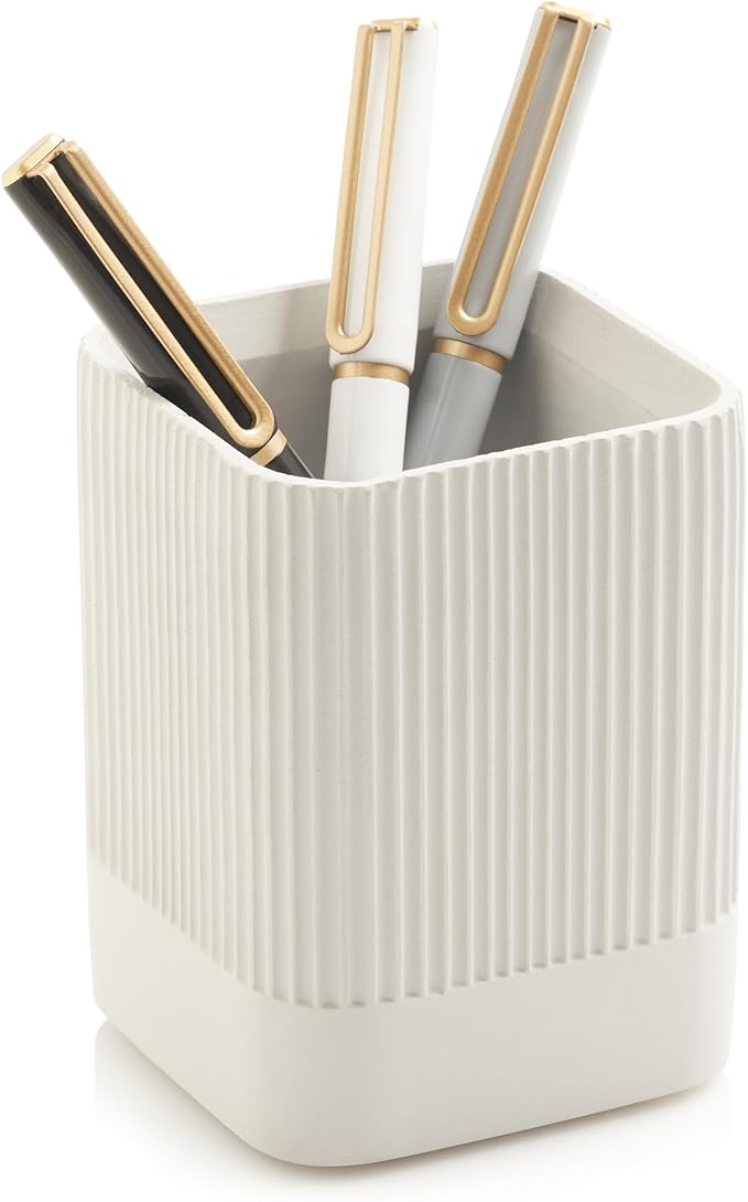 KIBAGA Aesthetic Pen Holder for Desk - Modern Concrete Pencil Holder - Cute and Functional Desk Organizer for Office Suppl...