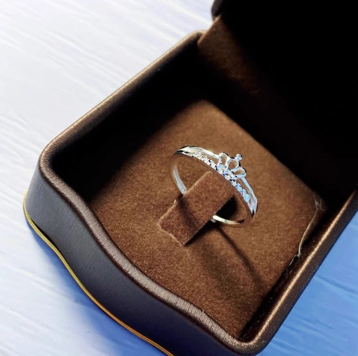 1 Piece 999 Sterling Silver Crown CZ Stackable Ring, Delicate Princess Style, For Daily Wear & Valentine's Gifts