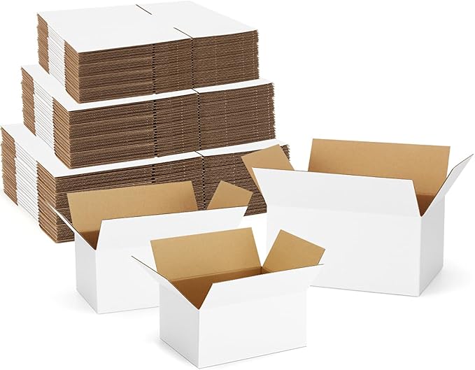 Poever Assorted-Sizes-Shipping-Boxes-45-Pack: 8x6x4 & 9x6x4 & 10x7x5 Small-Shipping-Boxes-Mailers, White Corrugated-Cardbo...