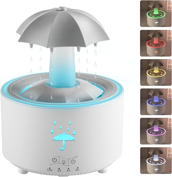 Aesthetic 2-in-1 Humidifier Oil Diffuser with 360° Rotating Raindrop & 7 LED Mood Lights,Ultrasonic Quiet Cool Mist Humidi...