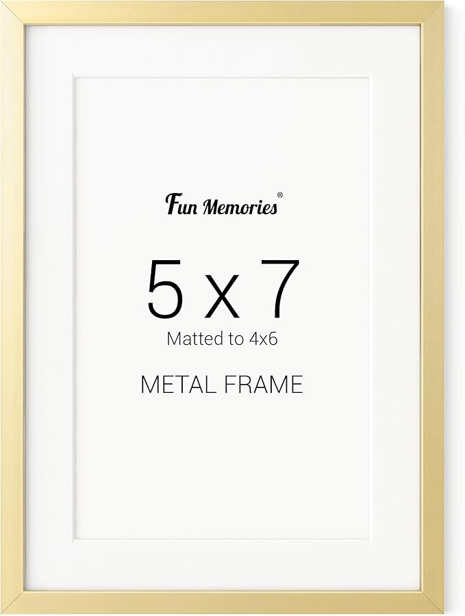 Fun Memories 5x7 Metal Picture Frame - 5 x 7 Metal Photo Frames with 4x6 Removable Mat- Ideal for Wall or Tabletop Display...