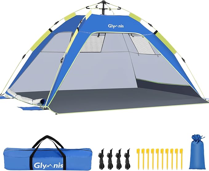 Glymnis Pop Up Beach Tent Sun Shade Shelter for 3-4 Person with UPF 50+, Lightweight & Easy Setup, Vent Windows & Zippered...