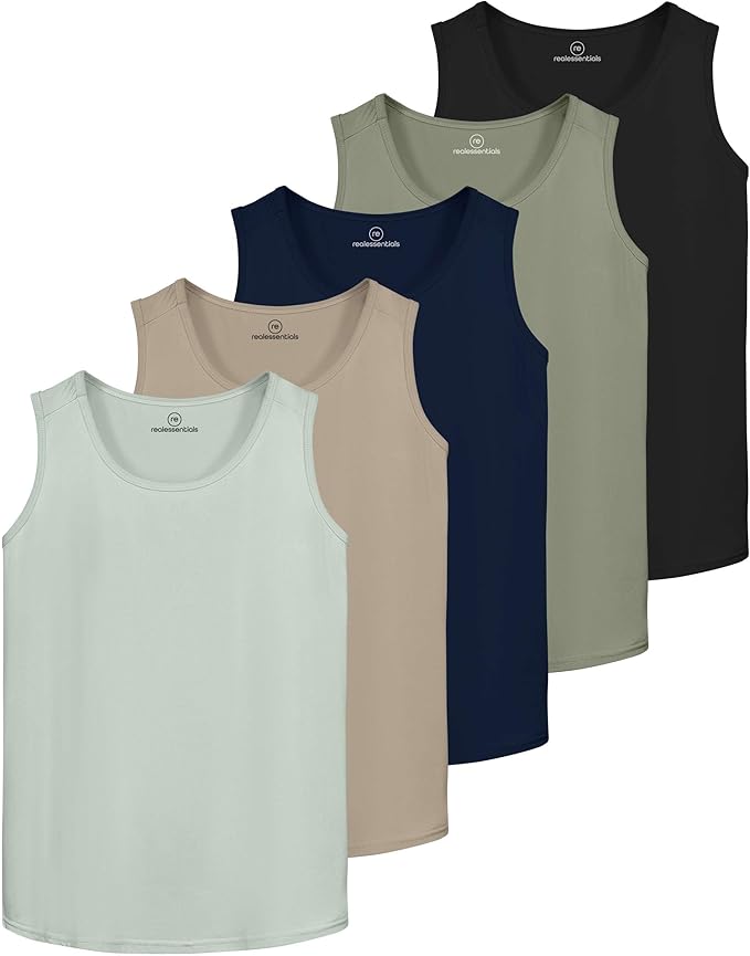 Real Essentials 5 Pack: Men's Dry-Fit Muscle Tank Top Sleeveless Shirts Workout Tees Athletic Gym (Big & Tall Available)