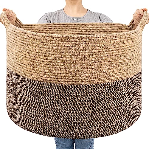 Goodpick Extra Large Wicker Storage Basket, 83L Woven Blanket Storage for Living Room, Round Baby Basket for Clothes, Big ...