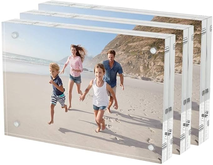 AITEE 4x6 Acrylic Picture Frames 3 Pack, 20% Thicker Block, Clear Picture Frames Freestanding Double Sided Magnetic Acryli...