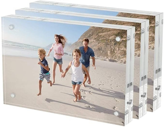 AITEE 4x6 Acrylic Picture Frames 3 Pack, 20% Thicker Block, Clear Picture Frames Freestanding Double Sided Magnetic Acryli...