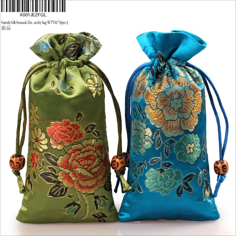 Startdy Silk brocade Double layer Drawstring Pouch Candy Sachet wallet Jewelry bag W3"H6" (6pcs )
