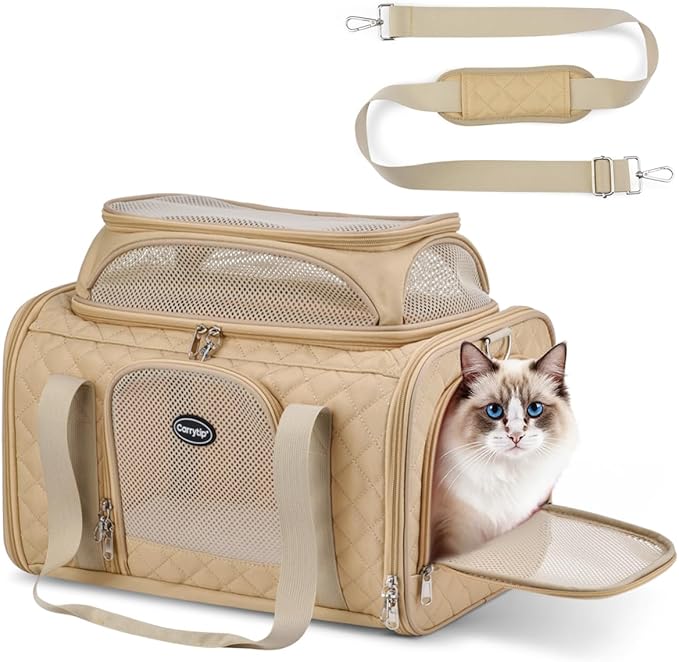 CarryTip Cat Carrier Airline Approved 17x11x9.5 Inches, Top Expandable Soft Sided Pet Travel Carrier for Cats & Small Dog...