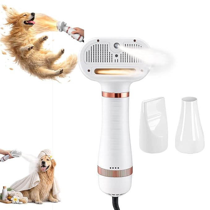 All-in-One Steam Pet Grooming Brush for Dogs & Cats, Soft Brushing with Drying & Deshedding, Calm Home Grooming Tool for D...