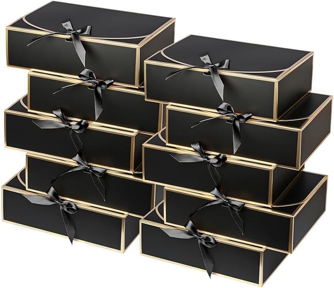 WLUSEAXI 10Pack Black Gift Boxes, 10.6x7.8x3.1Inch Bridesmaid Proposal Box with Ribbons, Gift Boxes with Lids for Present...