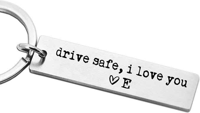 CYLDGNS Drive Safe I Love You Keychain – Personalized Initial Engraved Keychain for Him or Her, Custom Gift for Boyfriend ...