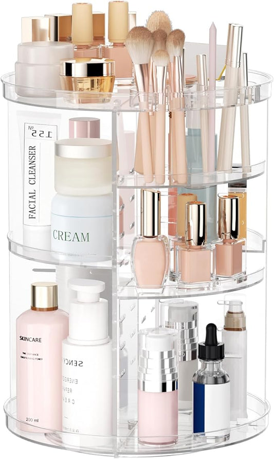 Rotating Makeup Organizer, DIY 8 Adjustable Layers Spinning Skincare Organizer, Cosmetic Display Case with Brush Holder Pe...