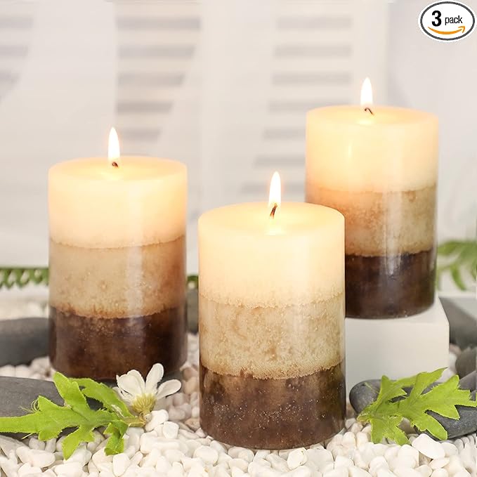 Pillar Candles Vanilla Cupcake Scented Immeiscent Aromatherapy Candle 50+ Hours Clean Burning Long Lasting Mottled Layered...
