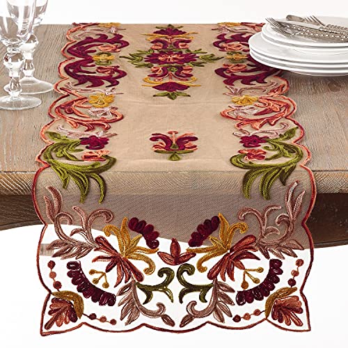 SARO LIFESTYLE AN01.G1672B Alessandra Collection Embroidered Runner, Green, 16"x72"