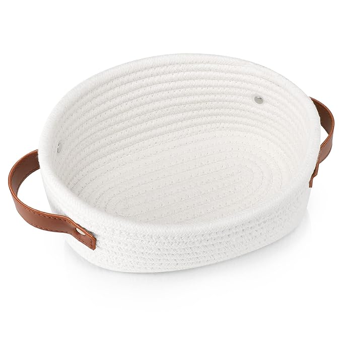 ABenkle Small Woven Basket, Mini Cotton Rope Storage Basket, Tiny White Easter Basket, Oval Decorative Toy Dog Cat Basket ...