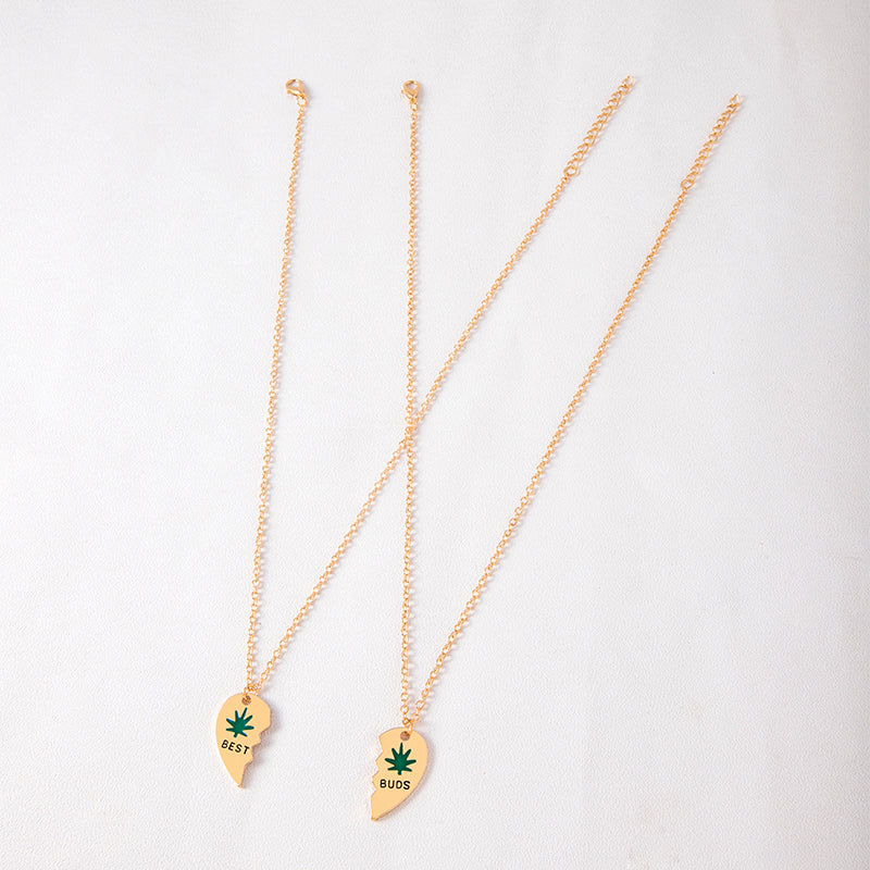 Leaves Best Friend Heart Pendant Necklace