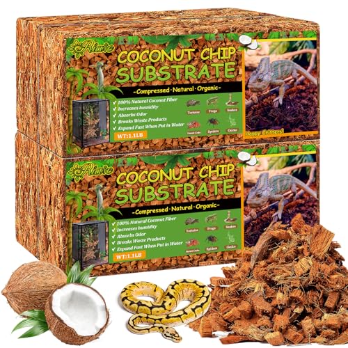 Riare 4 Pack Natural Coconut Chip Substrate for Reptiles- Compressed Coconut Husk Reptiles Bedding, Coco Husk Chip Terrari...
