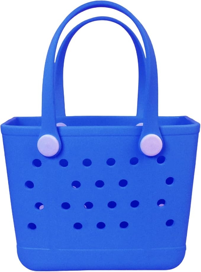 Uwooq Small Beach Tote Bag, Portable Mini Rubber Tote Bag for Women, 11" x 8.5" x 4.5" Waterproof Cute Beach Bag for Sports