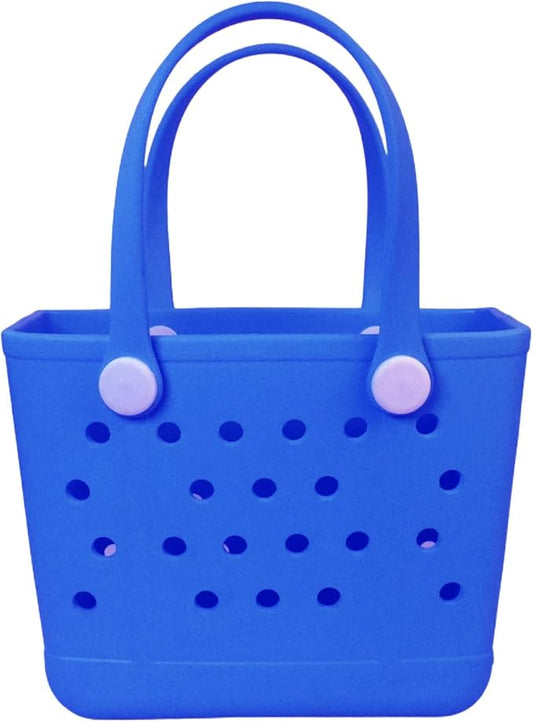 Uwooq Small Beach Tote Bag, Portable Mini Rubber Tote Bag for Women, 11" x 8.5" x 4.5" Waterproof Cute Beach Bag for Sports
