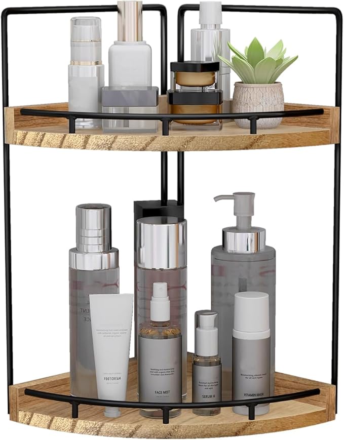 Dorhors 2-Tier Bathroom Counter Organizer,Vanity Counter Corner Shelf, Skincare, Wood Countertop Bathroom Storage and Orga...