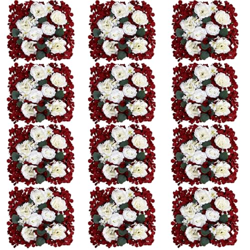 DIYDOFUN Flowers Wall Backdrop - 12 PCS 15 X 15 inch Artificial Silk Floral Panels for Wedding Celebrations Bridal Shower ...