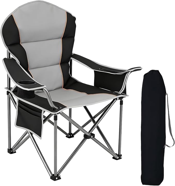 NEWBULIG Oversized Folding Camp Chair for Adults, 500 LBS Heavy Duty Support, Portable Outdoor Collapsible Chairs, with Cu...