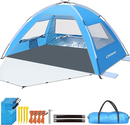 Chihee Beach Tent Camping Sun Shelter for 2-3 Person with UV Protection Silver-Coated Fabric Breathable Mesh Extra Sandbag...