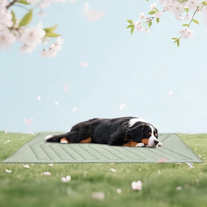 UIQELYS Cooling Mat for Dogs Ice Green, 150x102cm No Gel, Cool Fabric Top & Velvet Back Giant Pet Blanket, Washable, Pet C...