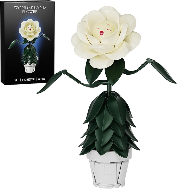 Wonderland Flower Building Block Sets, Ivory White Rose Flower Compatible with Lego, Home Decor Flowers for Adults, Girls,...