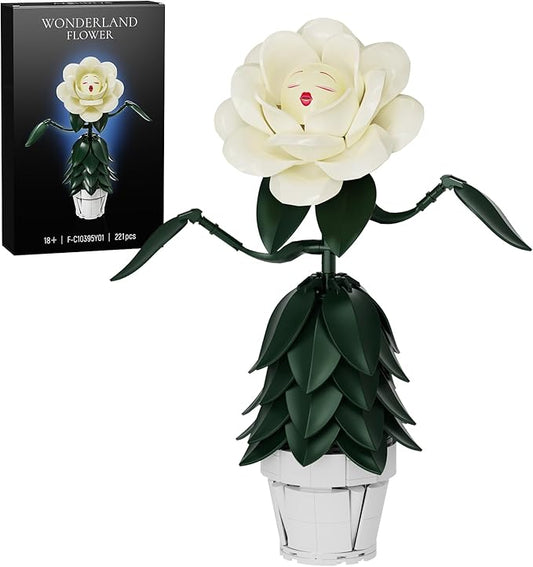 Wonderland Flower Building Block Sets, Ivory White Rose Flower Compatible with Lego, Home Decor Flowers for Adults, Girls,...