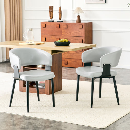 Mid-Century Modern Style Dining Chairs, Set Of 2, Retro Armchairs With Barrel Armrests And Patterned Backrest, Faux Leather Kitchen Chairs With Sturdy Legs For Home And Restaurants
