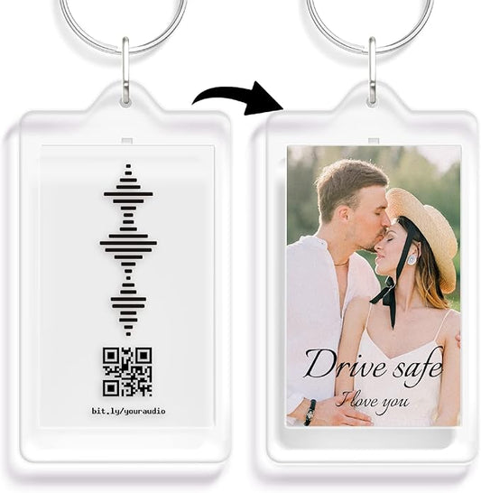 I Love You Sound Wave Keychain with QR Code Link to Recording | DIY Photo Text | Clear Acrylic Key Chain Insert Photo Fram...