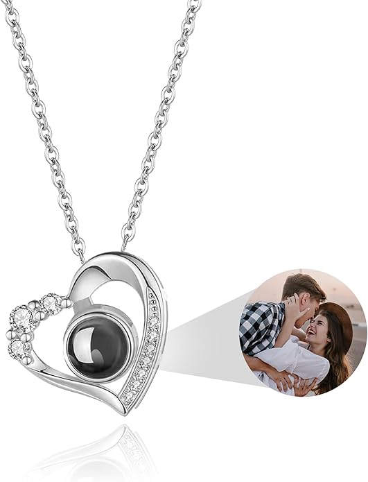 Easycosy Personalized Picture Necklace, Mothers Day Gifts for Mom Wife, Projection Necklace with Photo Inside - Custom Hea...