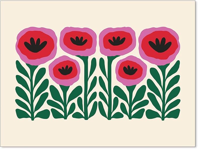 Heltrappe Pink and Green Flower Poster Vintage Nature Abstract Botanical Wall Art Poppies Canvas Prints for Gallery Living...