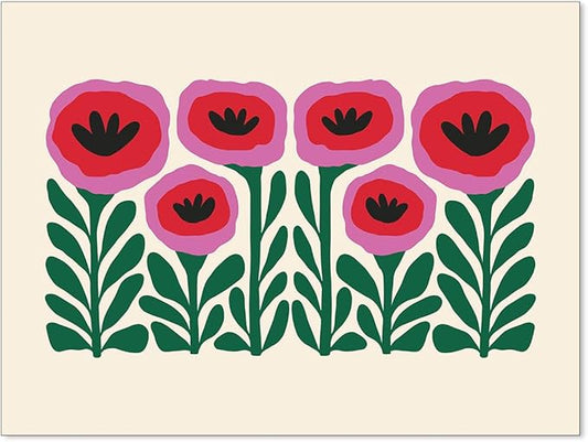 Heltrappe Pink and Green Flower Poster Vintage Nature Abstract Botanical Wall Art Poppies Canvas Prints for Gallery Living...