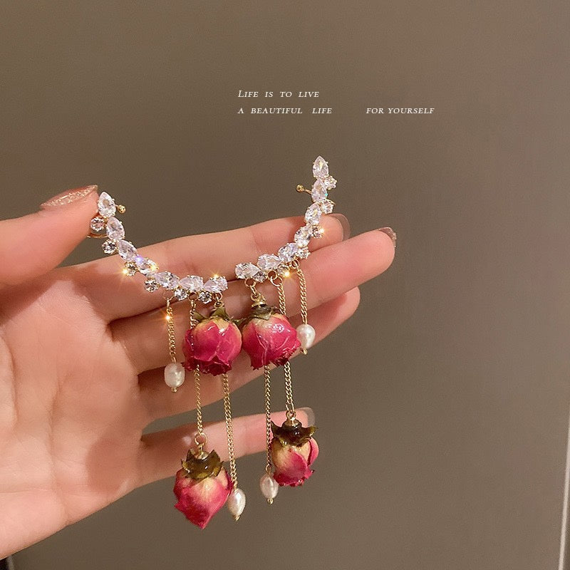 Silver Needle Zircon Long Earrings For Women Korean Style Elegant Premium Vintage Tassel