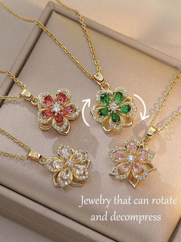 Elegant Zirconia Flower Pendant Necklace Vintage Gold Plated Crystal Bauhinia Necklaces for Women Birthday Valentine's Gift