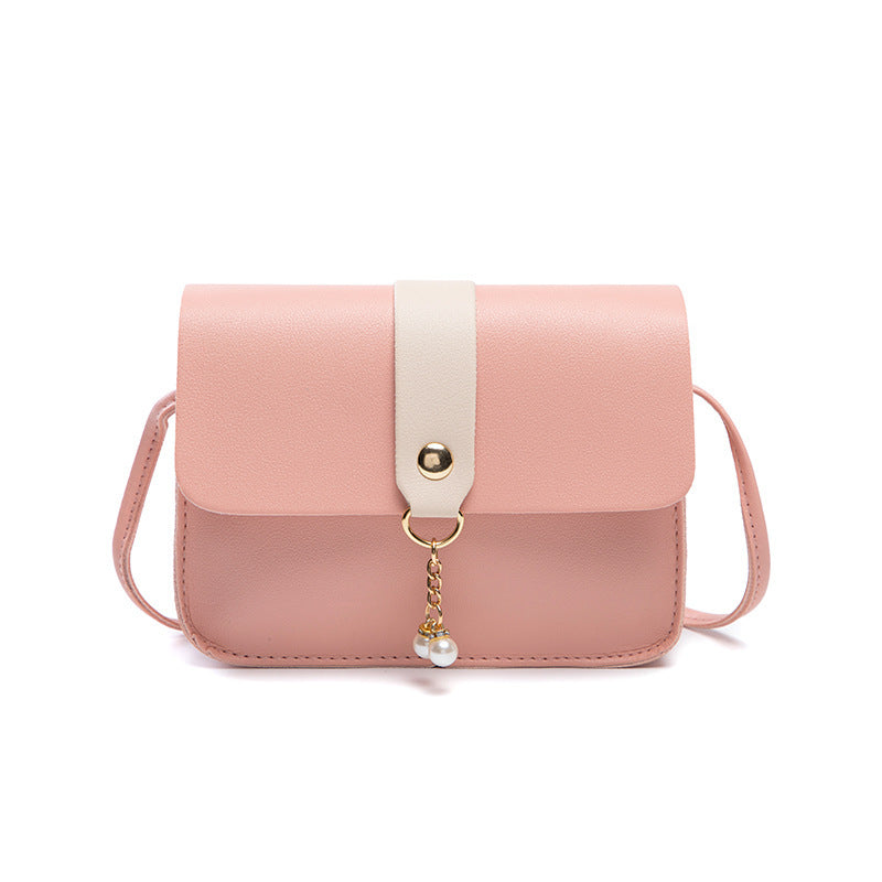 Casual Daily Small Shoulder Bag, Ladies Color Block Phone Crossbody Bag, Elegant Pearl Decor Mini Handbag
