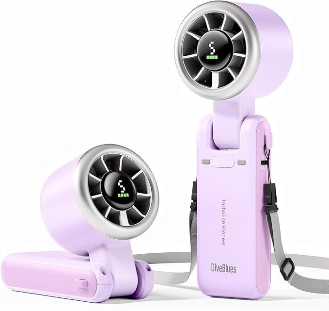 Diveblues Portable Handheld Turbo Fan, 5 Gear Wind, Battery Operated, Up to 12 Working Hours, 3 IN 1 Hand Fan with Air Tur...