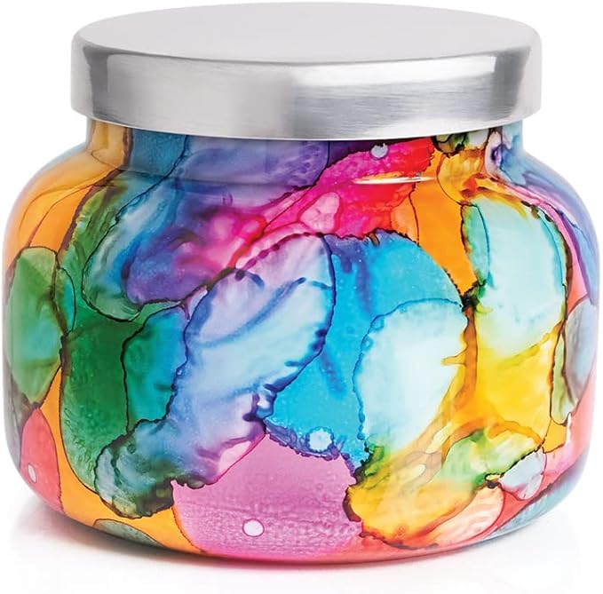 Capri Blue Volcano Candle - Rainbow Watercolor Signature Glass Jar Candle - Luxury Aromatherapy Candle - Tropical Fruits &...